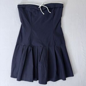 21 Saints Strapless Mini Dress Blue White Trim XL Stretch Nautical Retro